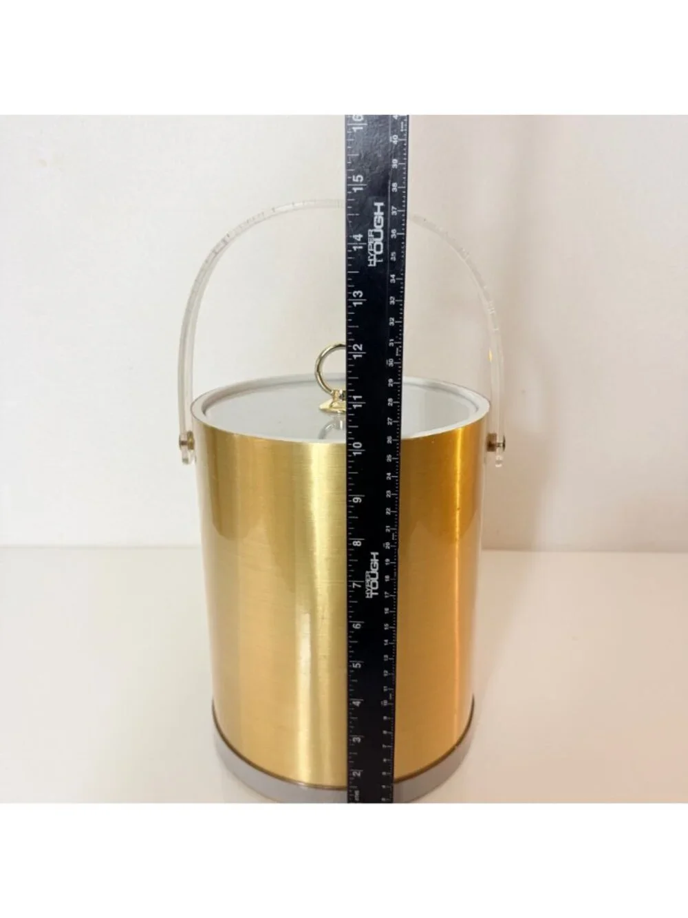 Vintage Culver Gold Ice Bucket Lucite Handle White Tongs Mid Century Barware